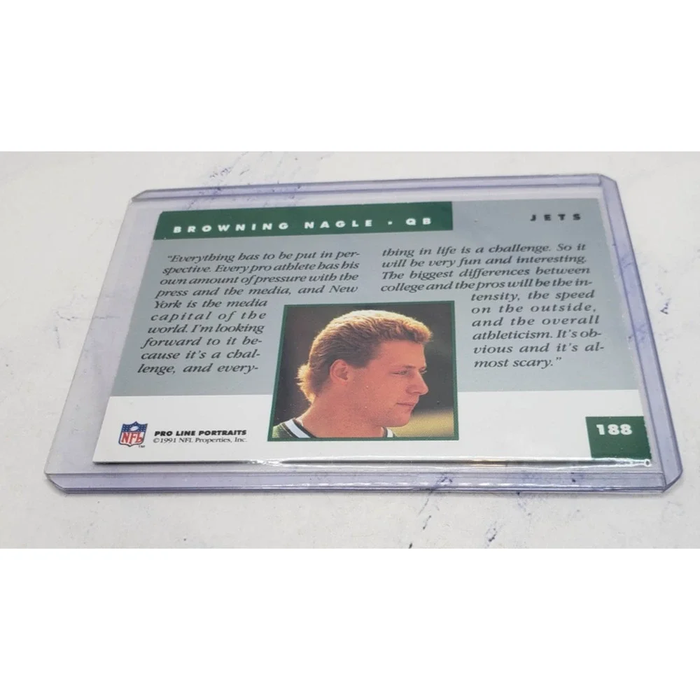 1991 NFL Pro Line Portraits Browning Nagle RC Rookie #188 New York Jets